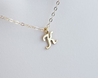 Initial Necklace, Gold Filled Initial Necklace, Script Initial Necklace, Alphabet Initial Charm Necklace, Dainty Minimal Modern Necklace