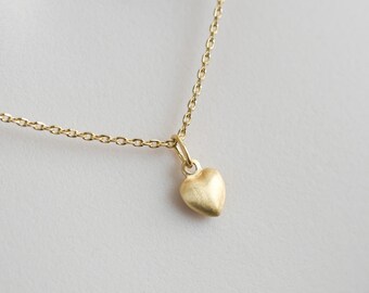 Heart Necklace, Gold Vermeil Heart Necklace, Tiny Gold Vermeil Puff Heart Necklace, Dainty Everyday Jewelry - Valentine's Day Charm Necklace