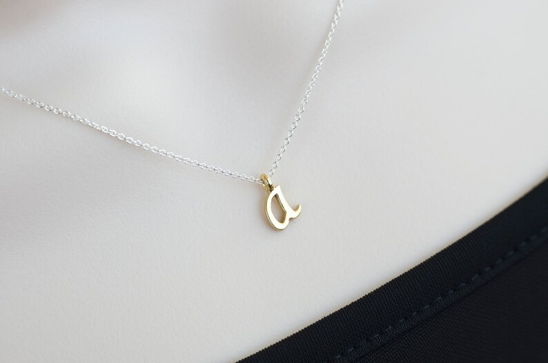 Initial Necklace, Sterling Silver Initial Necklace, Gold Script Initial Necklace, Alphabet Initial Charm Necklace, Petite Modern Necklace image 2