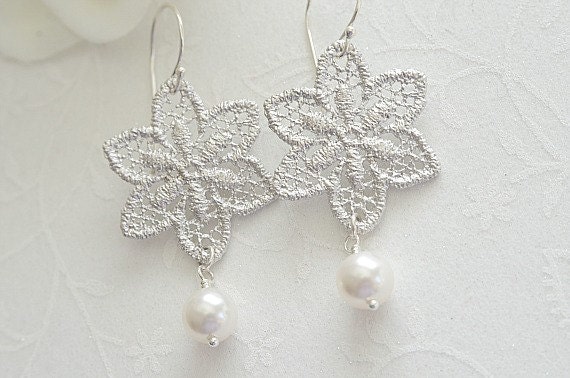 Bridal Lace Pearl Earrings