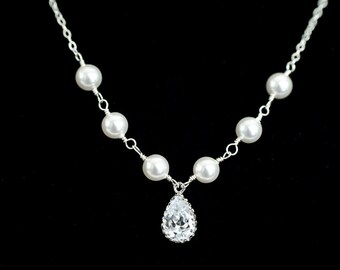 45" Multi-Color Pearl & Rose Gold Plated Connector Necklace With CZ Teardrop Pendant