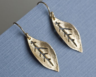 Leaf Earrings, Gold Leaf Earrings,  Everyday Jewelry, Nature Inspired Jewelry,