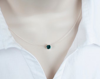 Green Emerald  Necklace, Emerald  Swarovski Crystal, Bridesmaids Gift, Dainty Everyday Necklace, Swarovski Illusion Necklace