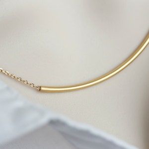 Gold Tube Necklace Gold Plated Matte Tube Necklace, Everyday Wear, Casual, Simply and Modernist Necklace image 3