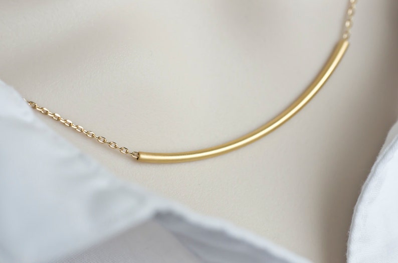 Gold Tube Necklace Gold Plated Matte Tube Necklace, Everyday Wear, Casual, Simply and Modernist Necklace image 3