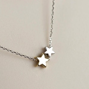 Star Necklace, Tiny Silver Star Charms, Two Stars Necklace, Gold and Silver Stars Necklace, Minimalist, Dainty Small Everyday Jewelry image 1