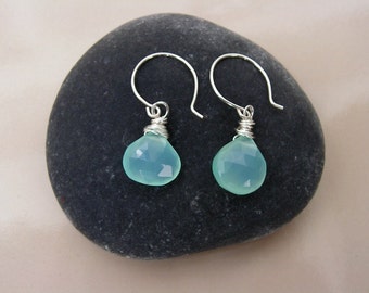 Brincos Briolette Calcedônia Azul Aqua