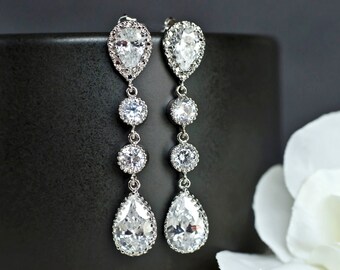 Braut Ohrringe Cubic Zirconia Ohr-Posts, Cubic Zirconia Stecker und Große Cubic Zirconia Kristall-Tropfen