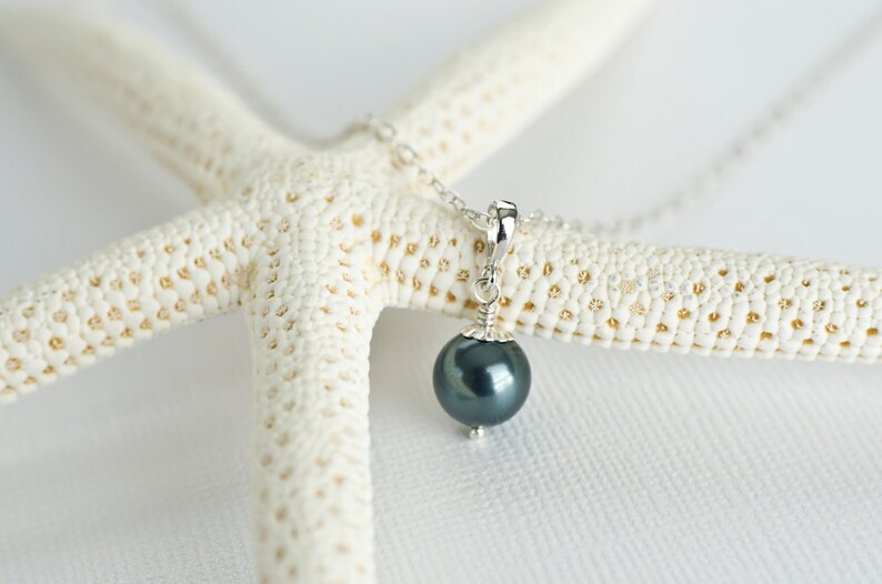 Bridesmaids Tahitian Swarovski Pearls Earrings in Sterling Silver, Peacock Teal Blue Pearl Earrings image 3