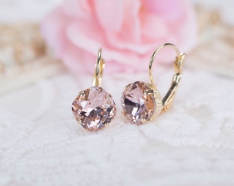 Vintage Rose Bridal Earrings, Bridesmaids Earrings, Vintage Rose  Swarovski Gold Earrings