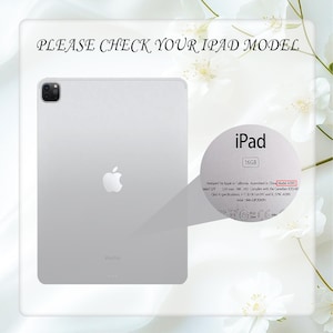 K&ouml;nnte beinhalten: Ein silbernes iPad Pro mit schwarzem Kameramodul und Apple-Logo. Das Bild enth&auml;lt eine Nahaufnahme der iPad-Spezifikationen, einschlie&szlig;lich des Textes "PLEASE CHECK YOUR IPAD MODEL" und der Modellnummer A1395.