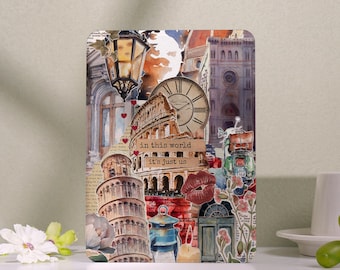 European Cityscape Collage Kindle Case,Kindle PaperWhite 11/12th,Kindle Colorsoft Cover with Strap,Auto Wake & Sleep,Custom Kindle Case,Gift