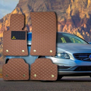 Diamond  Car Mats for Volvo Carbon Fiber Style | Non-Slip Leather Floor Mats | Custom Fit & Elegant Design | Easy-to-Clean Mats