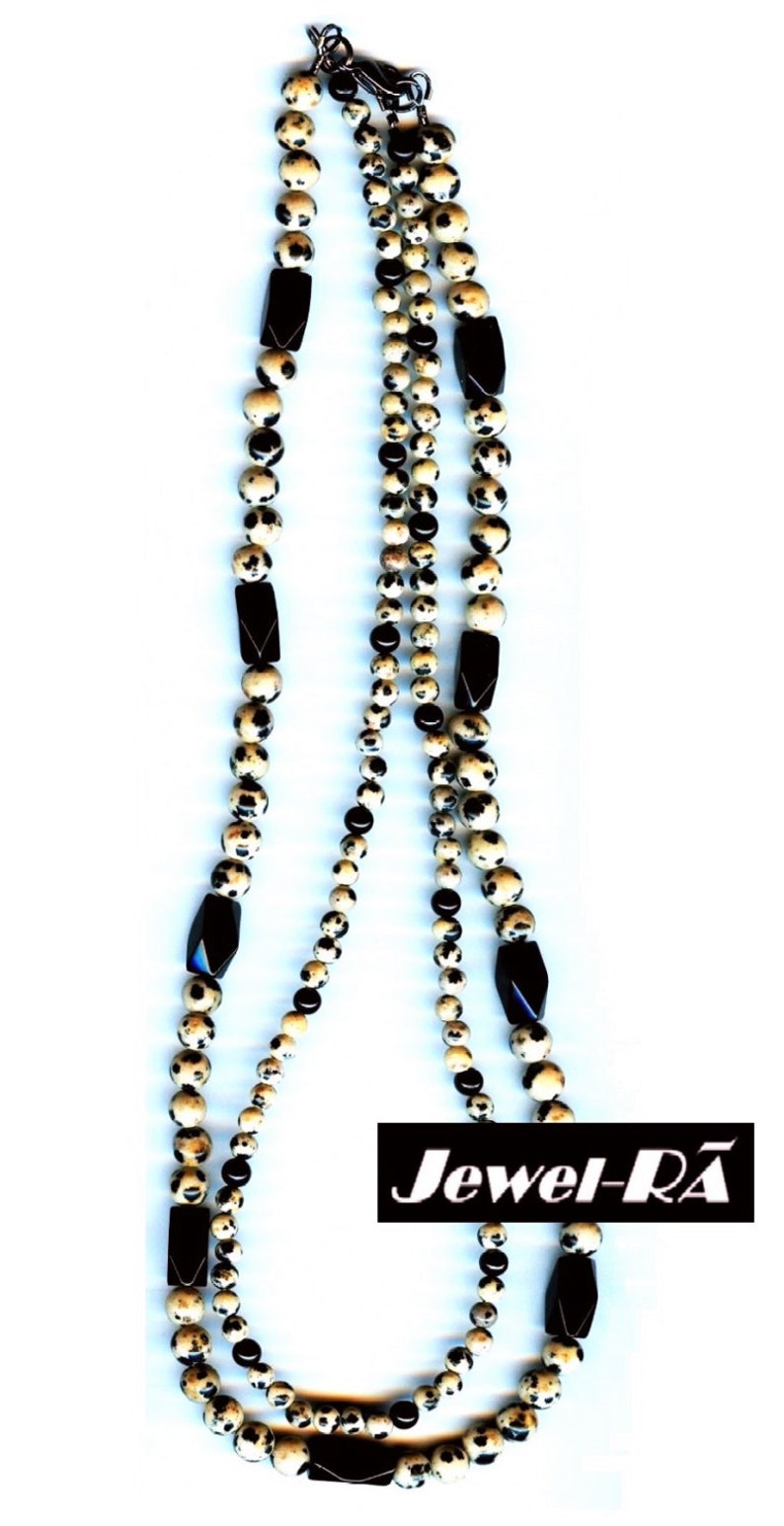 Dalmatian Quartz Jasper with black agate double strand Necklace Set