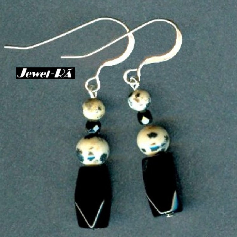 Dalmatian Quartz Jasper with black agate double strand Necklace Set