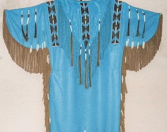 Powwow Regalia Hochzeits-Lederkleid mit drei Perlenstreifen für Frauen