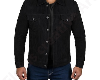 Men's Black Suede Trucker Jacket | Genuine Suede Casual Denim Style Coat