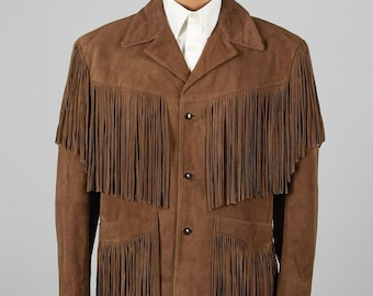 Chaqueta vaquera estilo western para hombre, de auténtica piel de ante con flecos / Hecha a mano y vintage