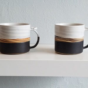 Marble Mug with Satin white glaze interior and matte black exterior Satin White