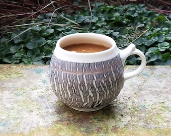 Porcelain Mug with cracked surface, Porcelain, translucent, White Mug