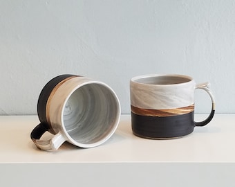 Marble Mug with Satin white glaze interior and matte black exterior