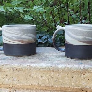 Marble Mug with Satin white glaze interior and matte black exterior Castle Grey Matte