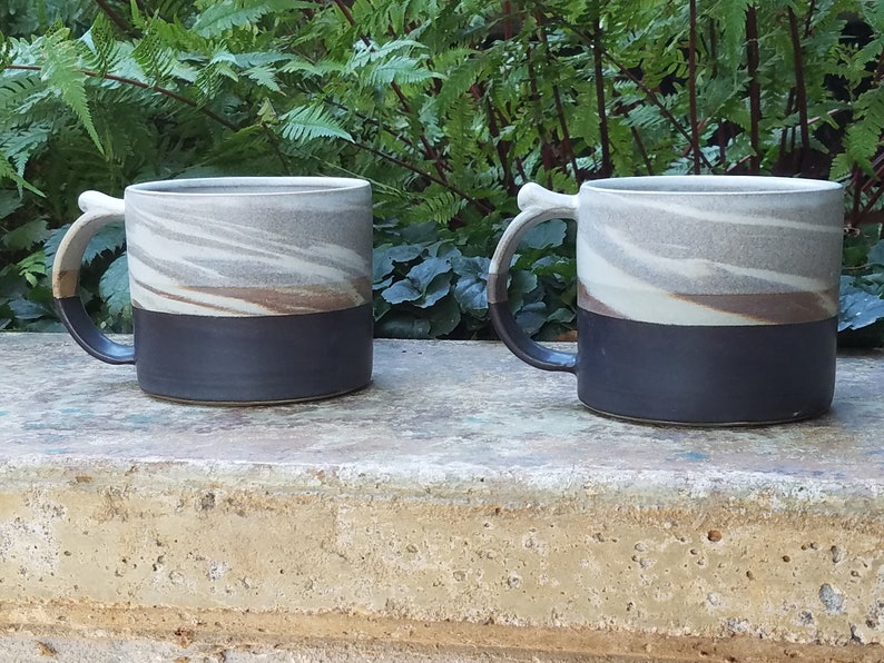 Marble Mug with Satin white glaze interior and matte black exterior Castle Grey Matte