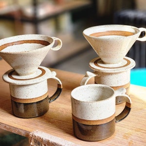 TO ORDER Set of Coffee Dripper/pour Overcoffee Jug/pottwo Tumblers in Beige  Color, Stoneware, Handmade Ceramic 