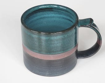 Tri-Color stoneware mug, Wheel Thrown Coffee Cup, Soup Mug
