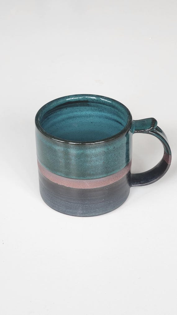 Tri-Color stoneware mug, Wheel Thrown Coffee Cup, Soup Mug