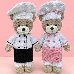 Schema all'uncinetto per orsetto da cucina in formato PDF | Tutorial sul peluche Chef Amigurumi | Orsacchiotto in uniforme | Modello fai da te per peluche | Tutorial di inglese