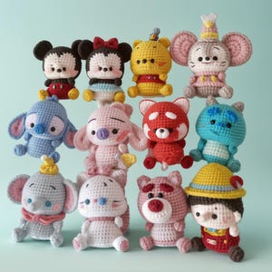 Crochet Patterns | 12in1 Mickey's Big Bundle Set | Amigurumi PDF | Instant Download | Mickey Minnie Stitch Dumbo Pooh Marie Mei Sulley