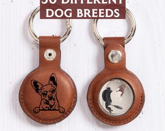 Personalized Dog Pet Keychain Airtag Case, Custom Dog Portrait Engraved Keychain, Dog Memorial Gift for Dad, Husband, Dog Owner Keychain