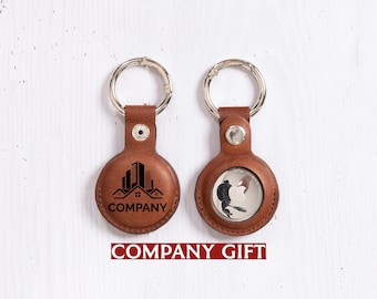 Personalized Leather Airtag Case Corporate Bulk Gift, Custom Company Logo Keychain Office Gift, Customers Bulk Gift Idea, Business Logo Gift