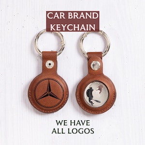Personalized Car Brand Keychain Airtag Case, Leather Keychain for Car Keys, Car Logo Engraved Keychain, Custom Keychain Key Ring