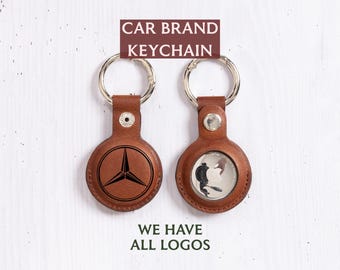 Personalized Car Brand Keychain Airtag Case, Leather Keychain for Car Keys, Car Logo Engraved Keychain, Custom Keychain Key Ring