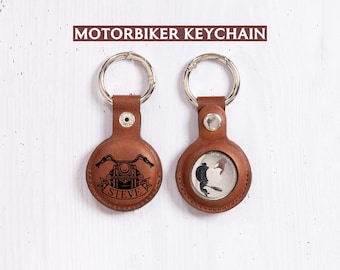 Personalized Motorcycle Keychain, Hanmade Leather Keychain for Motorbikers, Custom Name Initials Motorcycle Keychain Gift