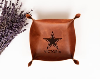 Custom Leather Valet Tray Football Team, Personalized Football Player Gift, Senior Night Gift, Engraved Team Logo Tray, Football Fan Gift