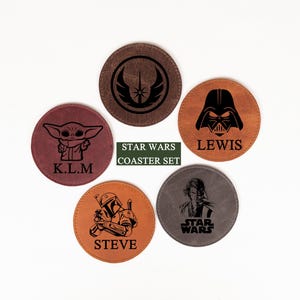 Personalized Star Wars Coaster Set Gift, Custom Engraved Leather Coaster Gift, Star Wars Bulk Gift, Birthday, Anniversary Gift Ideas