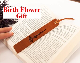 Personalized June Birthday Gift Leather Birth Flowers Bookmark, June Month Born Birthday Gift for Book Lovers, Custom Birthday Bookmark Gift