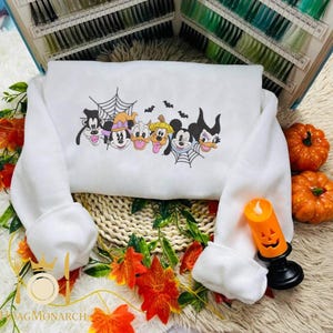 Chemise brodée Spooky Seaon, chemise d&#39;Halloween dessin animé souris et ami, chemise brodée Magical Land