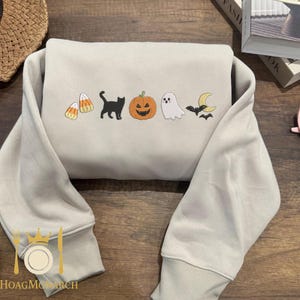 Halloween Icons Embroidered Crewneck, Spooky Season Shirt, Cute and Festive Fall Embroidered Sweatshirt, Cozy Fall Crew