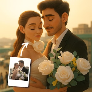 Custom Pixar Style Couple Portrait, Romantic Cartoon Drawing, Personalized 3D Pixar Art for Anniversary or Valentine&#39;s Day