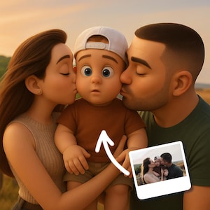 Custom Pixar Style Baby Portrait, Early Family Cartoon, Parents with Baby Illustration, Personalized 3D Pixar Family Art