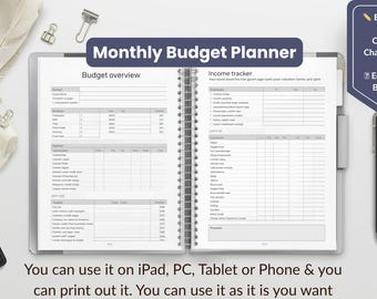 Monthly Budget Planner Printable and Editable | Monthly Expense & Income Tracker | Bullet Journal Budget Worksheet | Digital Download