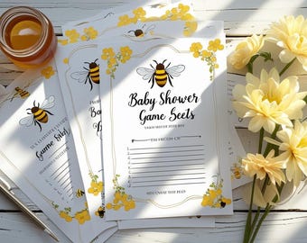 Pacchetto di giochi per baby shower a tema api: 7 attività stampabili (download PDF)