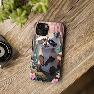 Funda para teléfono con diseño de mapache, resistente, con diseño de animales del bosque, ideal para amantes de la naturaleza, accesorios divertidos.
