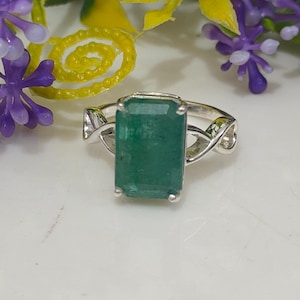 Natural Emerald Ring in 925 Sterling Silver | Green Gemstone Ring | May Birthstone Jewelry | Handmade Gift for Her