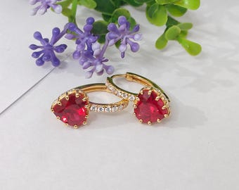 Boucles d'oreilles rubis rouge en argent sterling 925 | Clous d'oreilles en pierres précieuses pour femme | Bijoux avec pierre de naissance de juillet