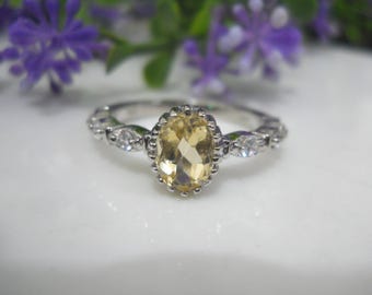 Dainty Citrine Ring: 925 Sterling Silver November Birthstone